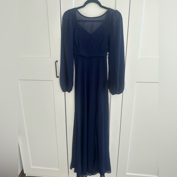 Lulus Long Sleeve Blue Wedding Guest Dress - Picture 1 of 5